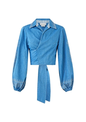 Camilla The Hum Of The Alhambra cropped wrap shirt - Blue