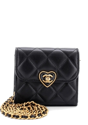 CHANEL Pre-Owned Coco Love CC Heart Clutch with Chain Quilted Lambskin Mini crossbody bag - Black