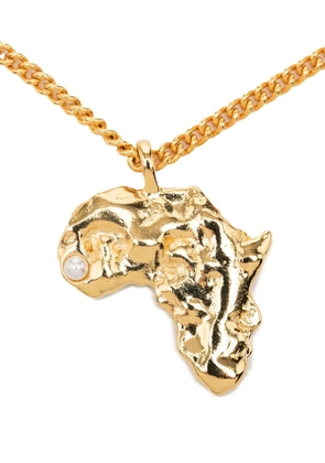 CHANEL Pre-Owned 2023 CC Gold Plated Faux Pearl African Map Pendant Necklace costume necklace