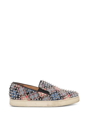 Christian Louboutin Pre-Owned tartan-pattern studded sneakers - Blue