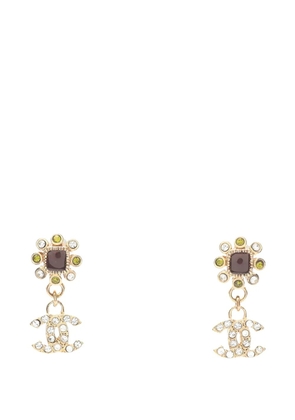 CHANEL Pre-Owned 2005 Gold Plated CC Rhinestone and Gripoix Drop Earrings costume earrings