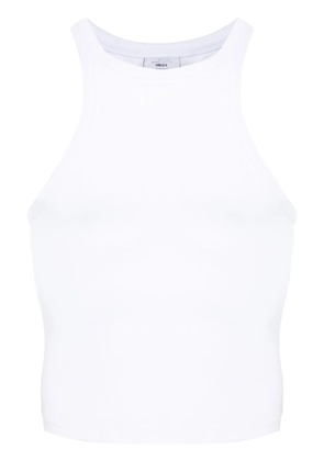 VETEMENTS logo-embroidered ribbed tank top - White