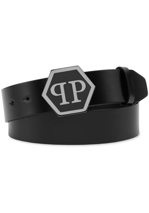 Philipp Plein Hexagon-logo leather belt - Black