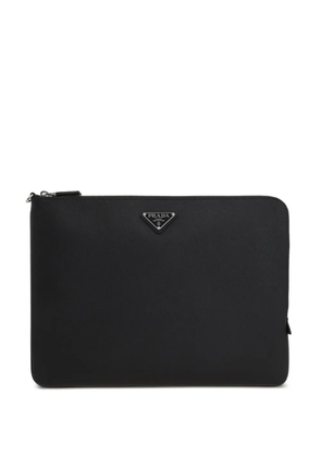 Prada logo-plaque zip-top wallet - Black