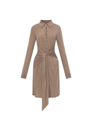 GANNI tie-detail button-up mini dress - Neutrals