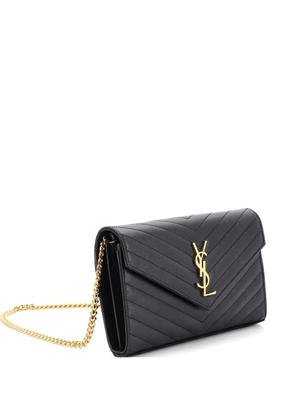 Saint Laurent Pre-Owned Classic Monogram Wallet on Chain Matelasse Chevron Leather Medium crossbody bag - Black