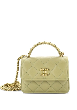 CHANEL Pre-Owned Woven Top Handle CC Flap Clutch on Chain Quilted Lambskin Small satchel - Green