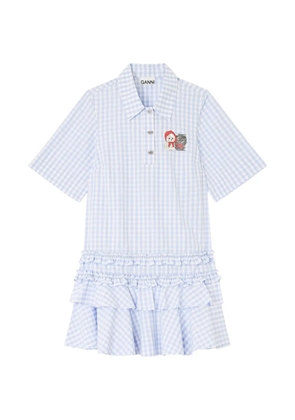 GANNI gingham ruffled mini dress - Blue
