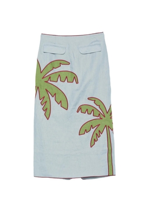 FARM Rio embroidered palm-tree midi skirt - Blue