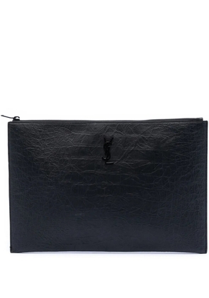 Saint Laurent Pre-Owned 2017 Croc Embossed Leather Monogram clutch bag - Black