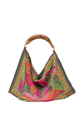 FARM Rio wooden handle print tote bag - Green