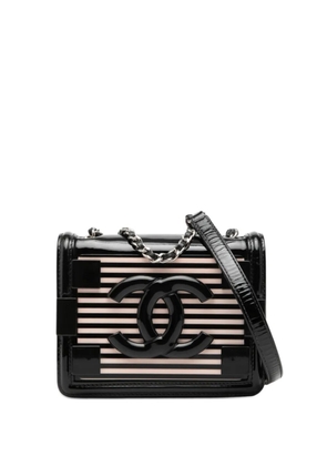 CHANEL Pre-Owned 2014 Mini Patent and Acrylic Striped Boy Brick Flap crossbody bag - Black