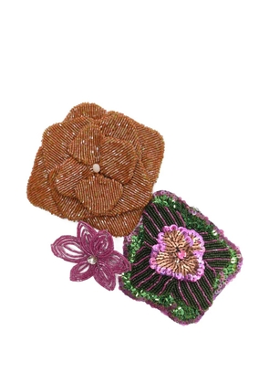 MALIPARMI floral beaded brooch set - Brown