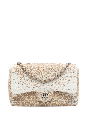 CHANEL Pre-Owned 2013-2014 Jumbo Raffia Sequin Single Flap shoulder bag - Brown