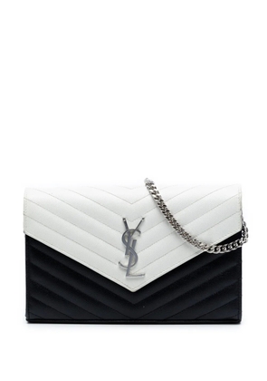 Saint Laurent Pre-Owned 2018 Bicolor Grain De Poudre Chevron Monogram Envelope Chain Wallet crossbody bag - Black