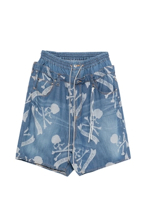 Mastermind Japan patterned denim shorts - Blue
