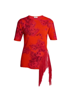 ERDEM floral fringe knitted top - Red