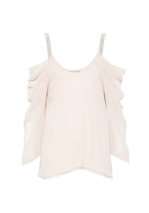 D.Exterior cold-shoulder blouse - Neutrals
