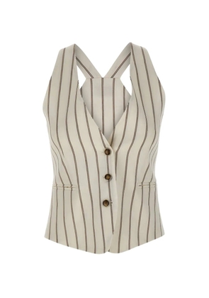 Marella striped V-neck gilet - White