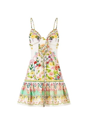 Camilla tie-front ruffle mini dress - White