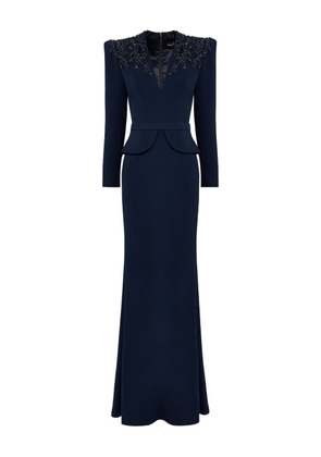 Jenny Packham embellished-shoulders V-neck maxi dress - Blue