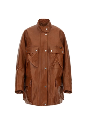 Prada standing collar antiqued leather jacket - Brown