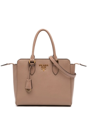 Prada Pre-Owned 2010-2025 Soft Calf Trimmed Saffiano Lux Zip Convertible Tote satchel - Brown
