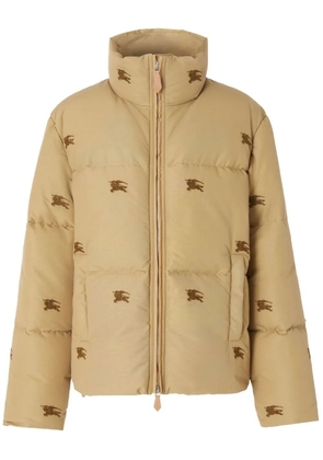 Burberry embroidered-logo puffer jacket - Neutrals