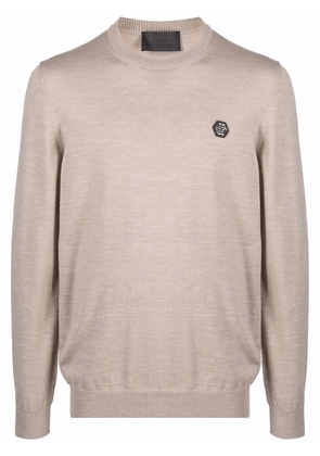 Philipp Plein Istitutional merino knit jumper - Neutrals