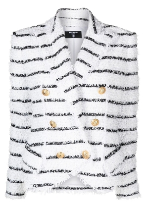 Balmain striped trurex-tweed jacket - White
