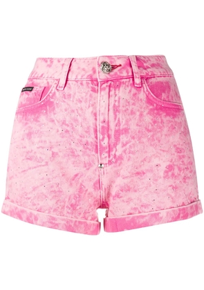 Philipp Plein acid-wash denim shorts - Pink