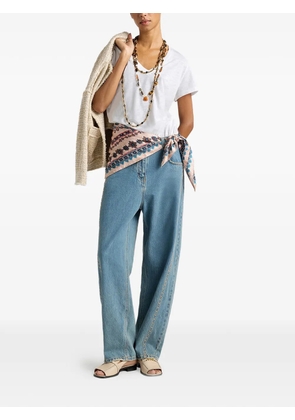 MOMONÌ V-neck embroidered T-shirt - White