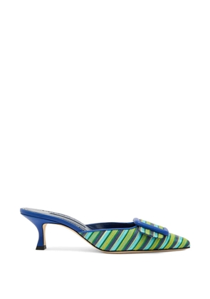 Manolo Blahnik Maysalebi striped buckle mules - Blue