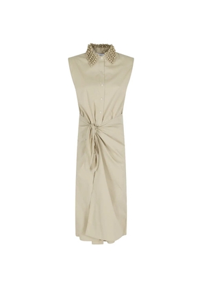 Isabelle Blanche beaded-collar wrap-effect dress - Neutrals