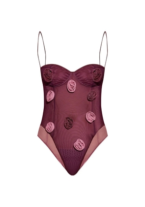 Oséree double-mesh floral-appliqué swimsuit - Purple
