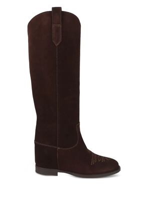 Via Roma 15 suede embroidered boots - Brown
