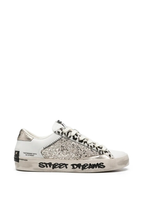 Crime London Distressed animal-print glitter sneakers - White