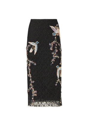 Costarellos Vivi corded-lace bird-appliqué lace midi skirt - Black
