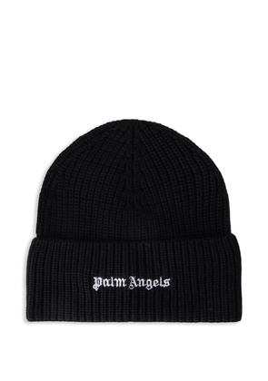 Palm Angels logo ribbed beanie hat - Black