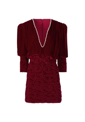 Costarellos Astara crystal-embellished smocked velvet mini dress - Red