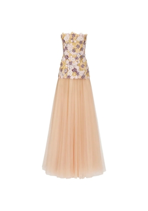 Costarellos Thia floral-embroidered strapless maxi dress - Neutrals