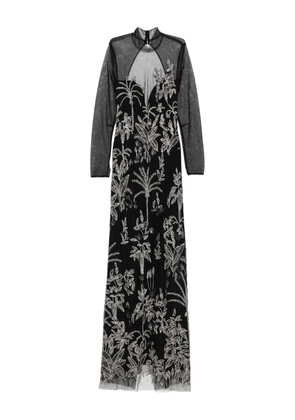 Costarellos floral-embroidered mesh maxi dress - Black