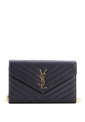 Saint Laurent Pre-Owned Classic Monogram Wallet on Chain Matelasse Chevron Leather Medium crossbody bag - Black