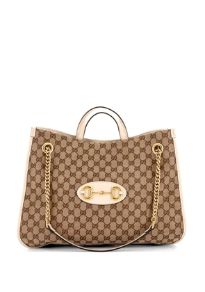Gucci Pre-Owned Horsebit 1955 Chain GG Canvas with Leather Large tote bag - Brown
