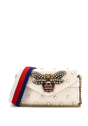 Gucci Pre-Owned Broadway Pearly Bee Embellished Leather Mini shoulder bag - White
