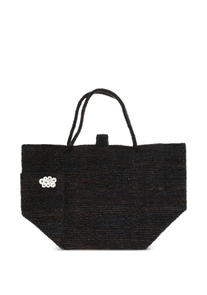 MERCIEL flower raffia tote bag - Black
