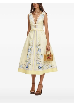 Self-Portrait floral-print ruffled midi dress - Yellow