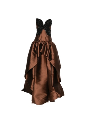 Costarellos embellished strapless asymmetric dress - Brown