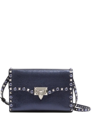 Valentino Garavani Rockstud small shoulder bag in Laminated calfskin with cabochon stones - Blue