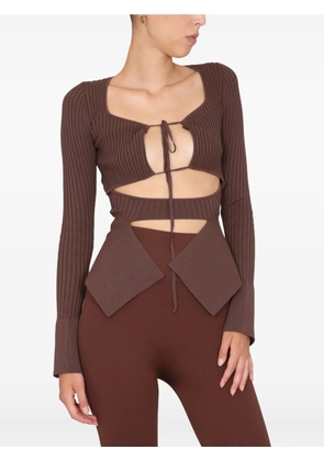 ANDREĀDAMO tie-front ribbed top - Brown